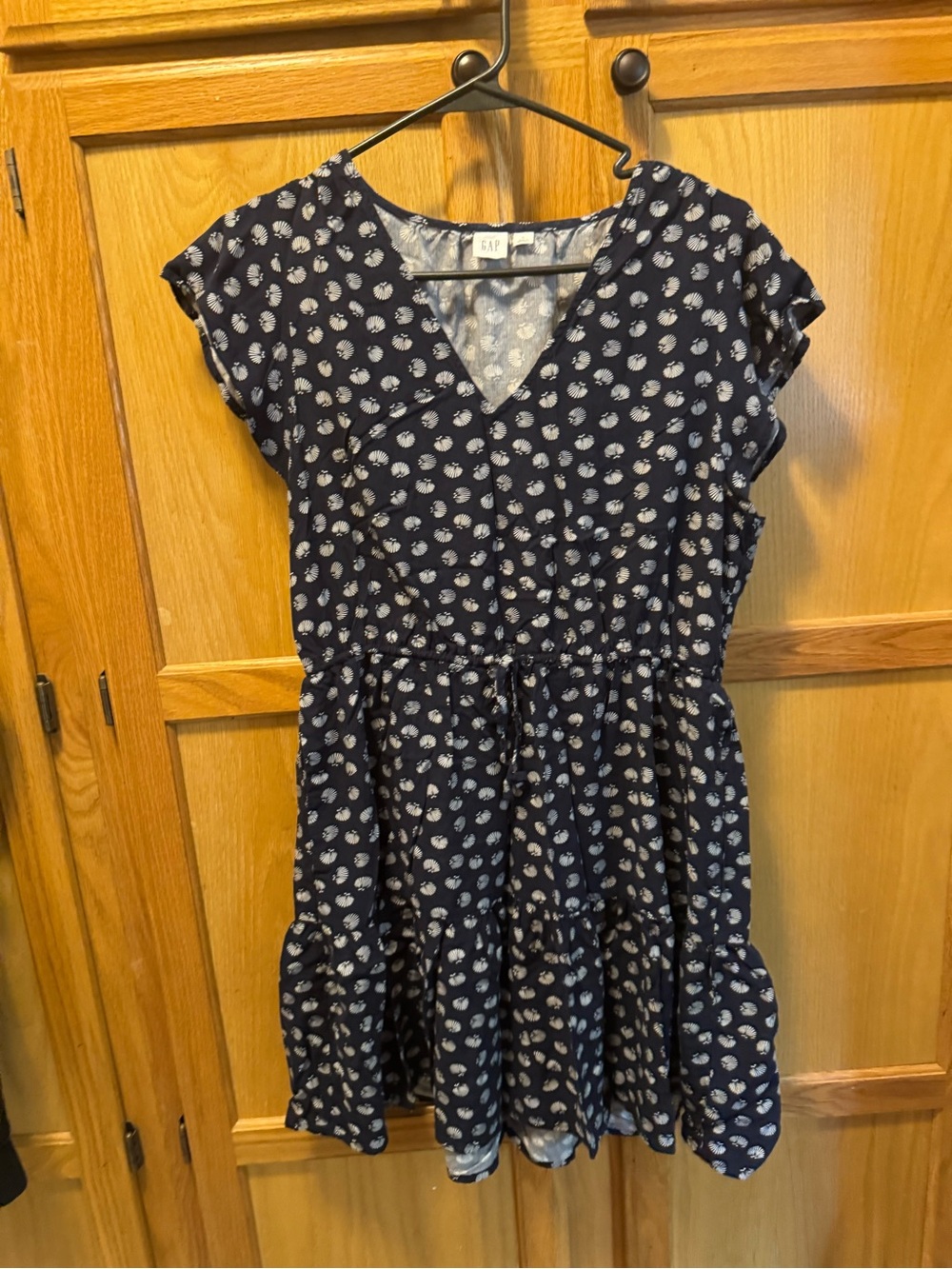 GAP Navy Blue Printed Short Sleeve Tiered Dress